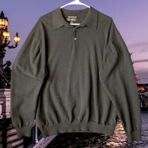 Pronto Uomo Extra Fine Merino Wool Polo Black Pullover Long Sleeve Sweater 2X